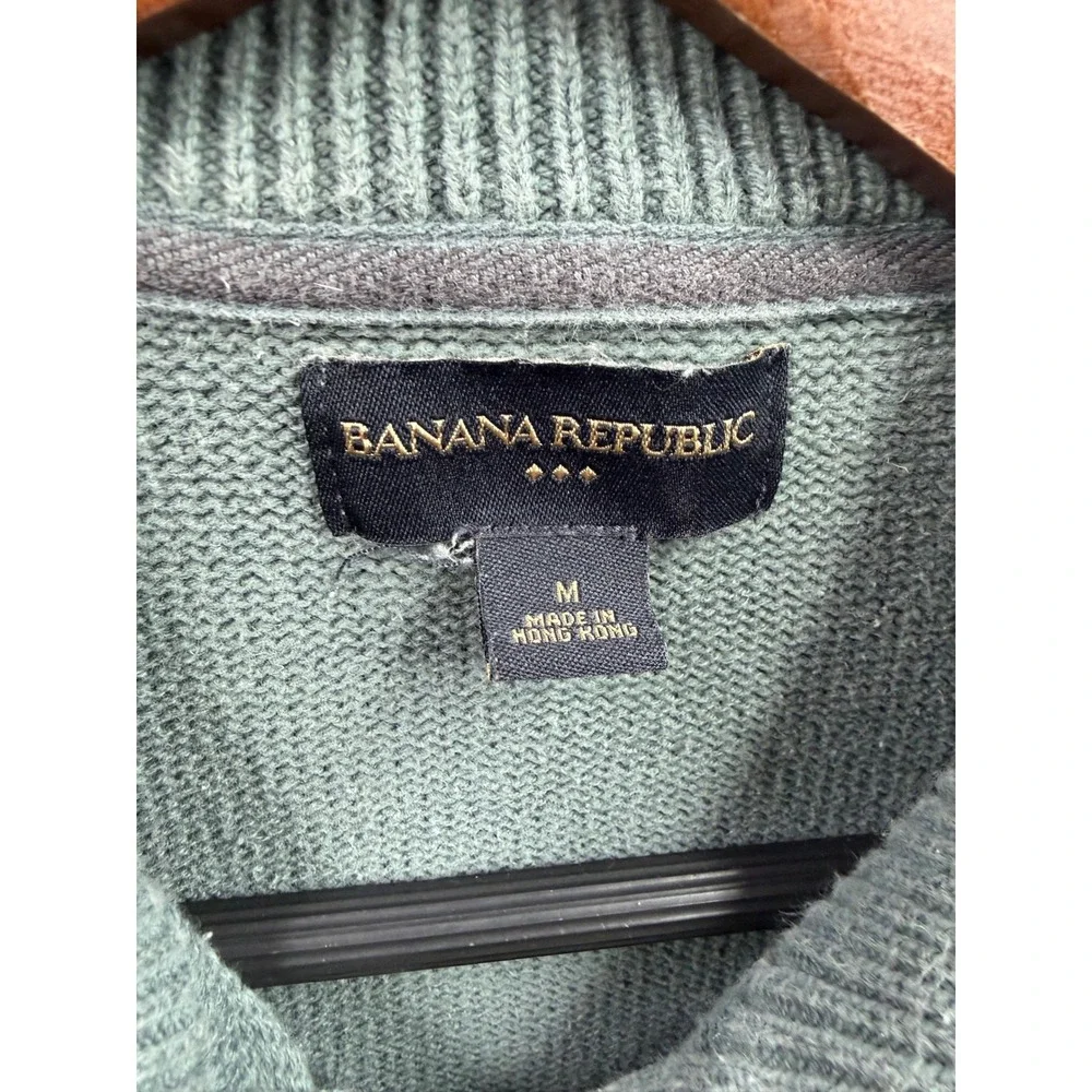 Banana‎ Republic Full Zip Sweater Mens Green Striped Mock Neck M